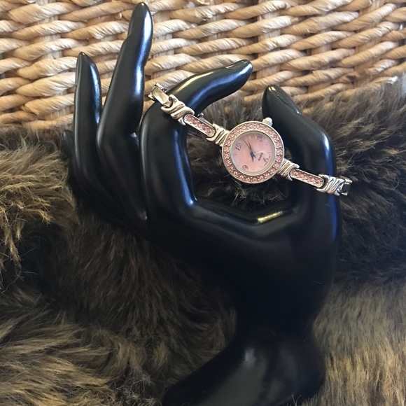 Ladies shiny silver tone pink rhinestone watch - Picture 3 of 11